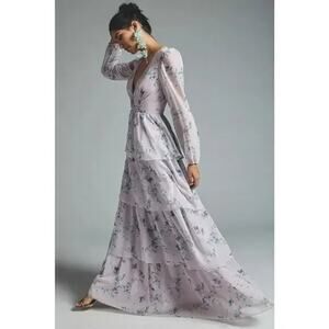 NWD Ieena for Mac Duggal Tiered Ruffle Floral Maxi Dress Size 2 Pink #MD440